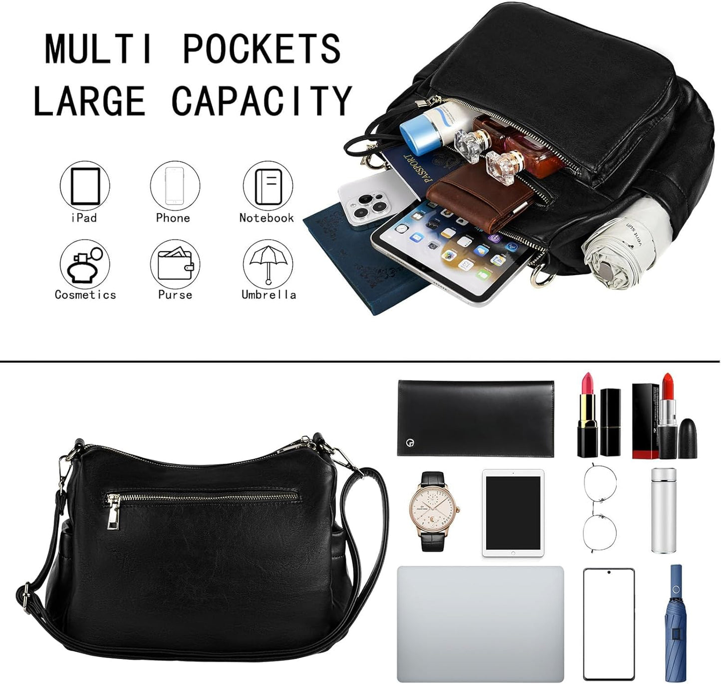KOGTLA Women's Crossbody Shoulder Bag Roomy Multi Pockets Purse Handbag Travel Satchel Hobo Messenger Bag