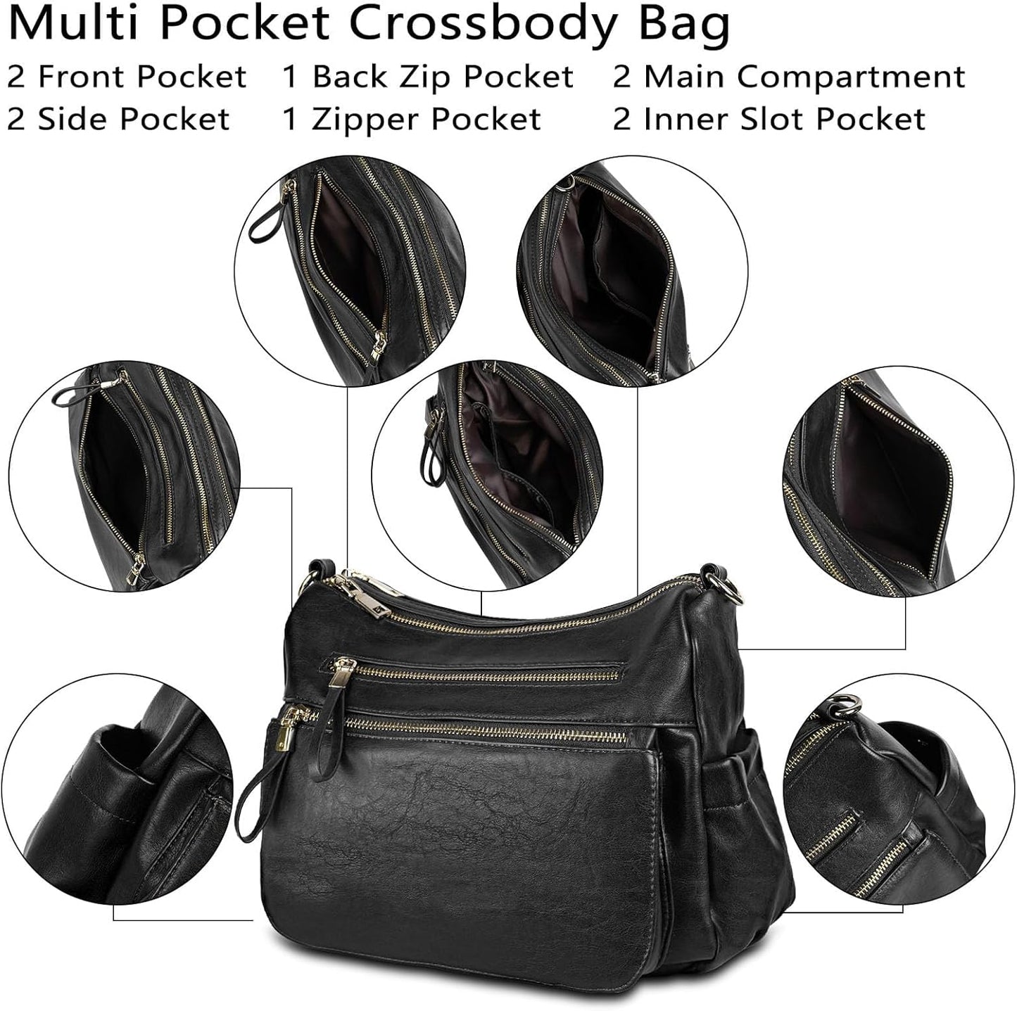 KOGTLA Women's Crossbody Shoulder Bag Roomy Multi Pockets Purse Handbag Travel Satchel Hobo Messenger Bag